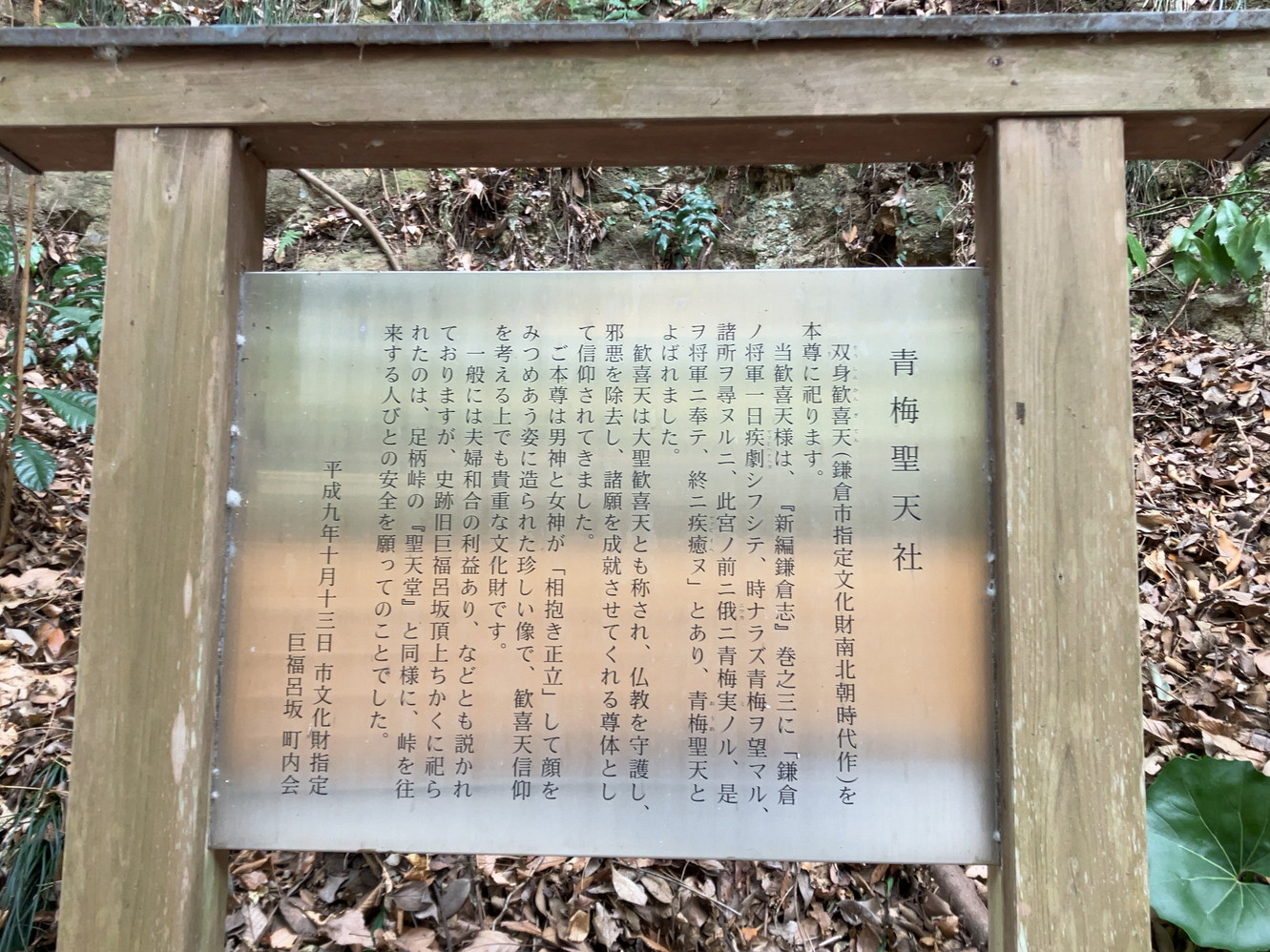 本殿の隣に新しめの看板が立てられていました。先程の由来についても記載されています